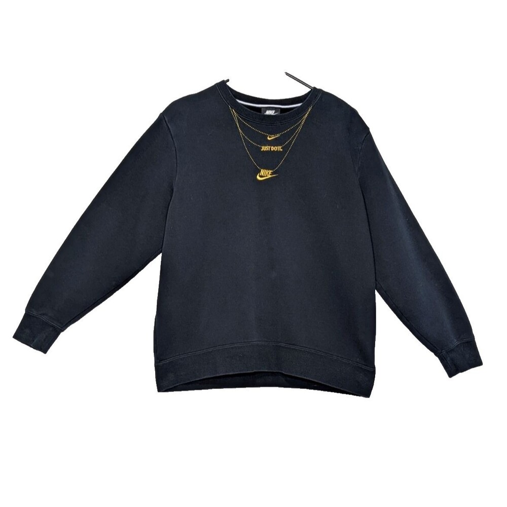 Nike Sweater Womens Small Black Logo Glam Dunk Gold Chain Necklace Sweatshirt